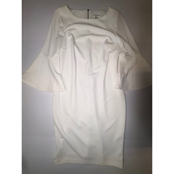 Calvin Klein Dresses & Skirts - Calvin Klein White Bell Sleeve Sheath Dress‎ Size 6